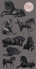 Shadow Spirits Sticker Sheet (Black Horses & Unicorns)
