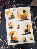 She Journals Under the Same Moon — Clear Matte Sticker Sheet