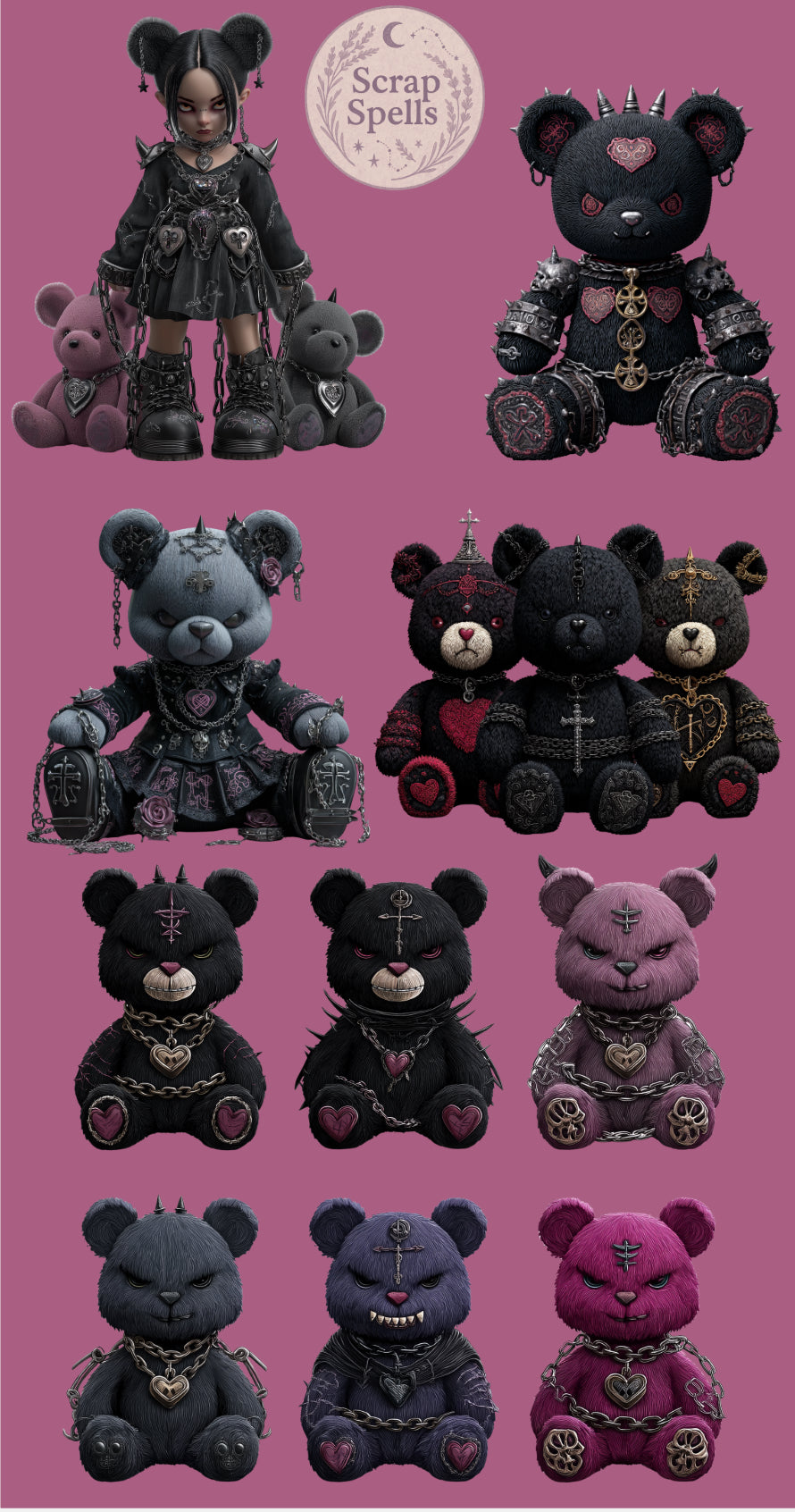Gothic Teddy Bears Sticker Sheet