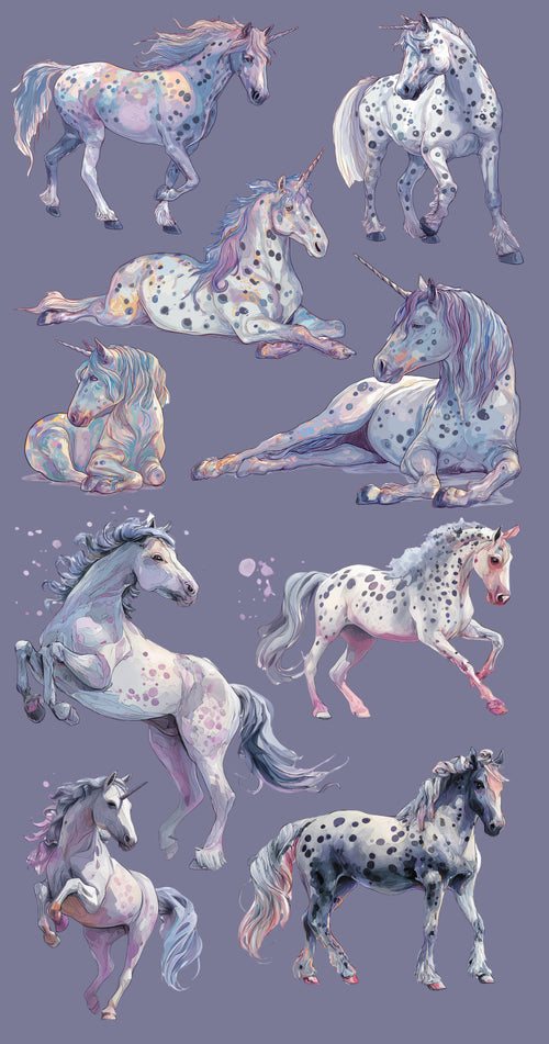Dreamer Hearts Sticker Sheet (Purple Horses & Unicorns)